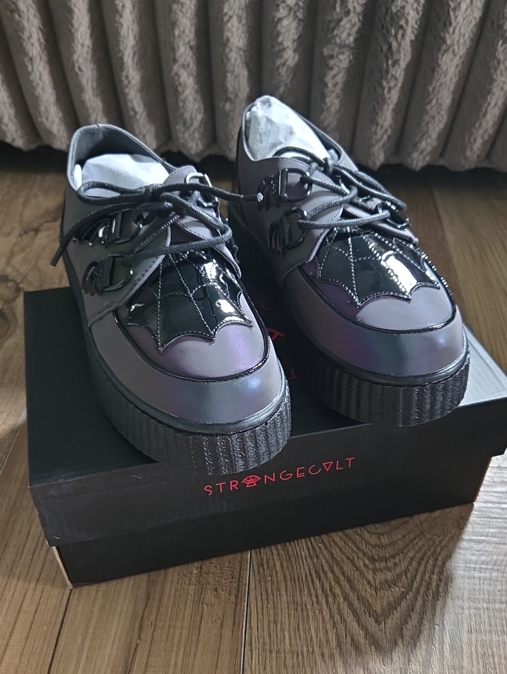 Strange Cvlt | Krypt Web Iridescent Black Creeper Shoes - All Reflective